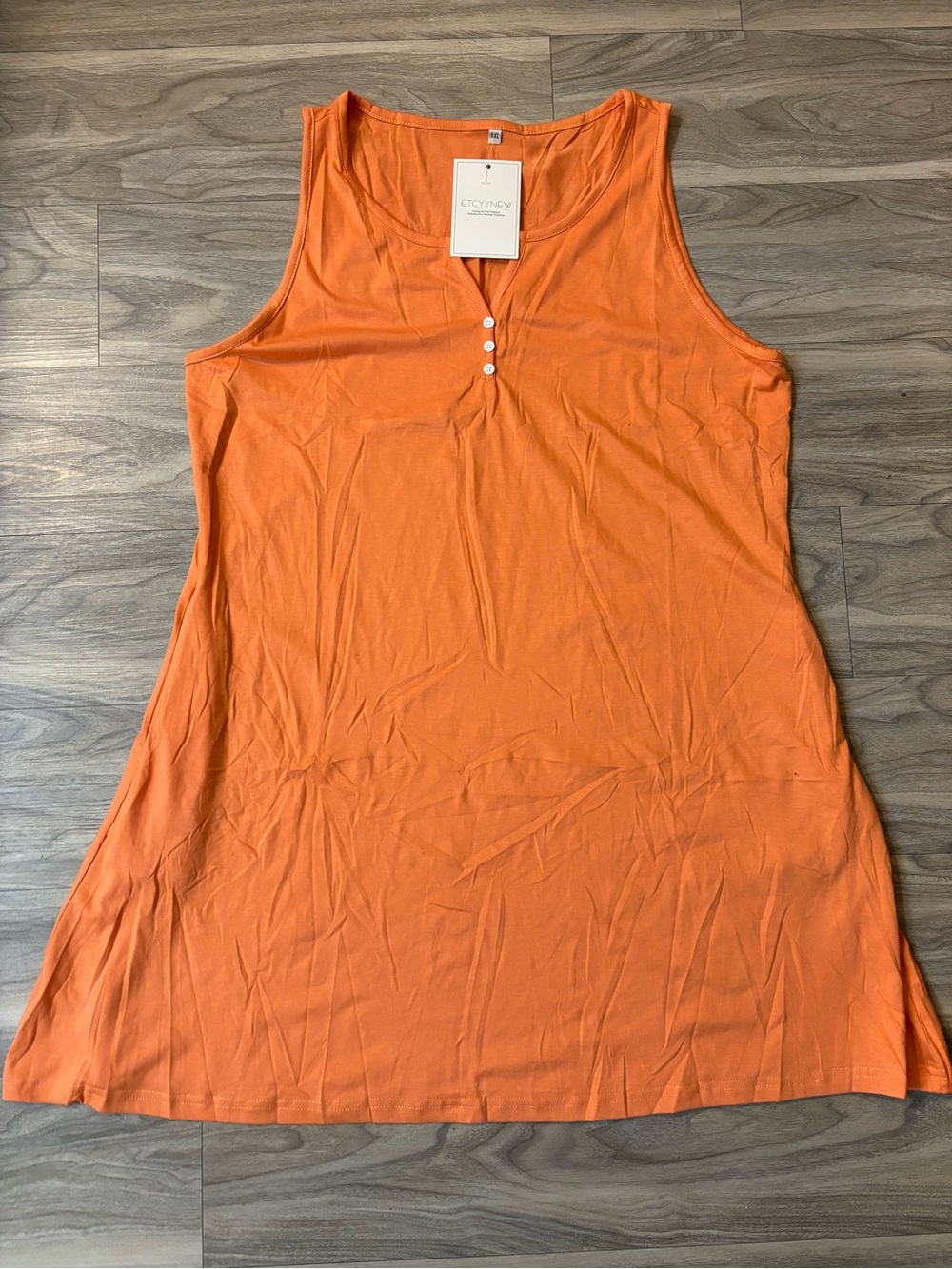 Source Unknown Bright Orange Sleeveless Henley Tank Dress